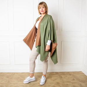 Khaki & Mocha Tess Reversible Poncho Wrap by Tilley and Grace - fineandsandy