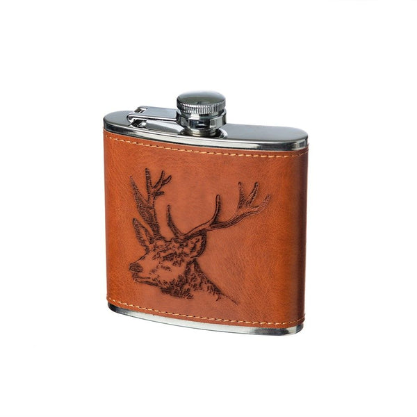 Leather Hip Flask Stag - Fine & Sandy