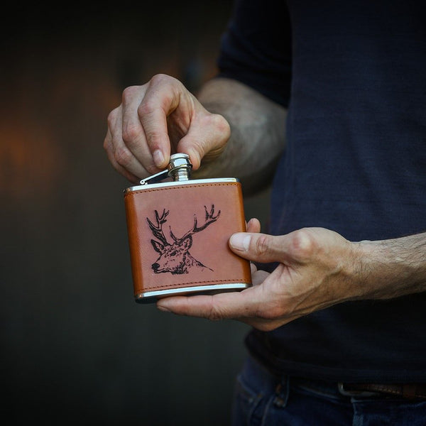 Leather Hip Flask Stag - Fine & Sandy