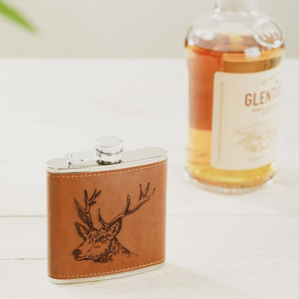 Leather Hip Flask Stag - Fine & Sandy