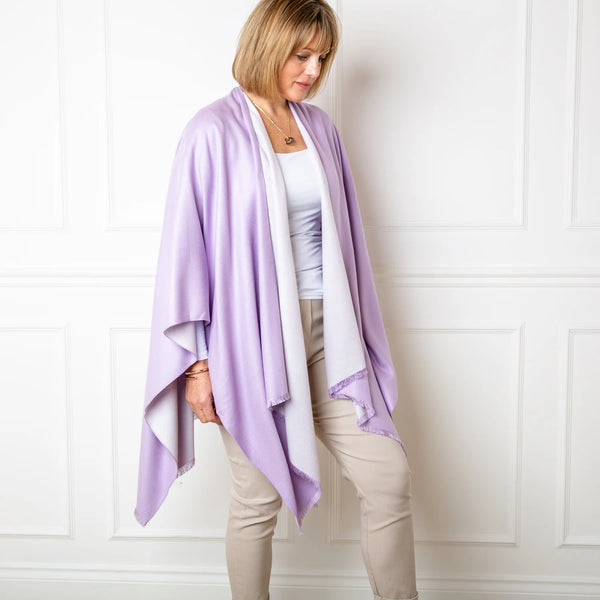 Lilac & Cream Tess Reversible Poncho Wrap by Tilley & Grace - fineandsandy