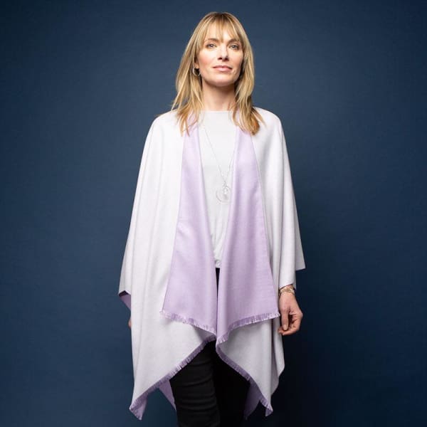 Lilac & Cream Tess Reversible Poncho Wrap by Tilley & Grace - fineandsandy