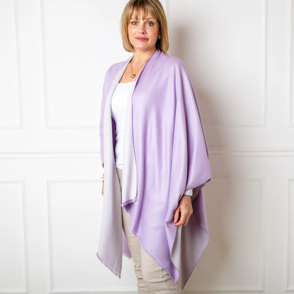 Lilac & Cream Tess Reversible Poncho Wrap by Tilley & Grace - fineandsandy