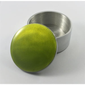 Lime Green Enamelled Silver Aluminium Circular Trinket Box - fineandsandy