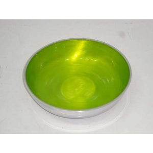 Lime Green Enamelled Silvery Aluminium Fruit Bowl - fineandsandy