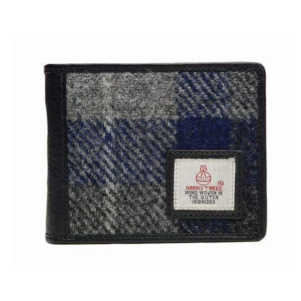 Men's Tri - fold Wallet - Blue Check Harris Tweed - fineandsandy