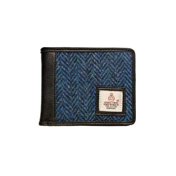 Men's Tri - fold Wallet - Blue Herringbone Harris Tweed - fineandsandy