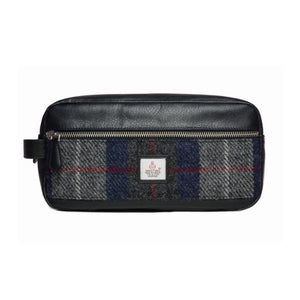 Men's Wash Bag - Blue Check Harris Tweed - fineandsandy