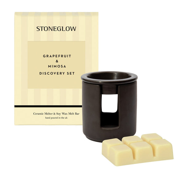 Modern Classics - Grapefruit & Mimosa Ceramic Wax Melter & Soy Wax Melt Bar Discovery Set - fineandsandy