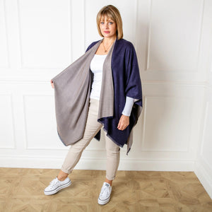 Navy & Grey Tess Reversible Poncho Wrap by Tilley & Grace - fineandsandy