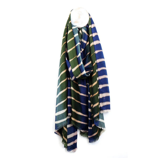 Navy & Olive Batik Stripe Scarf - Fine & Sandy