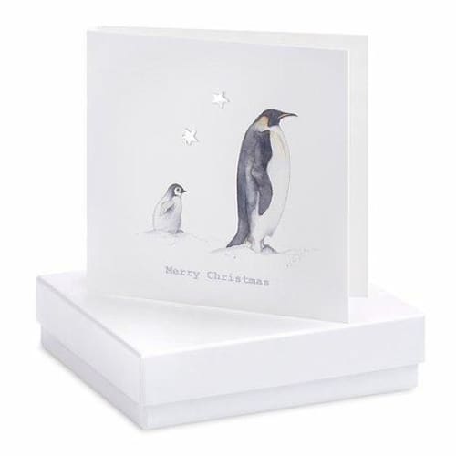 Penguins, Merry Christmas - Silver Star Earrings On Designer Card by Crumble and Core - fineandsandy