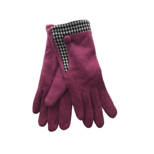 Pink Glove with houndstooth trim by Peace of Mind - fineandsandy