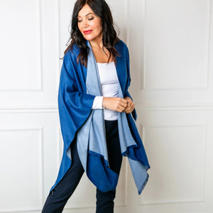 Powder Blue & Cadet Tess Reversible Poncho Wrap by Tilley & Grace - fineandsandy