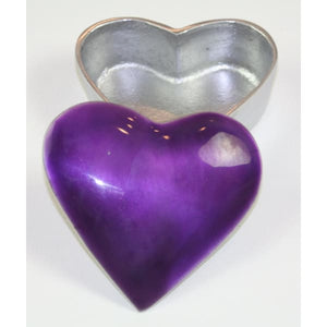 Purple Enameled Heart Shaped Silver Aluminium Trinket Box - fineandsandy