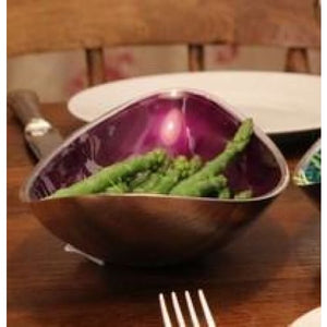 Purple Enamelled Bowl On Polished Silvery Aluminium - fineandsandy