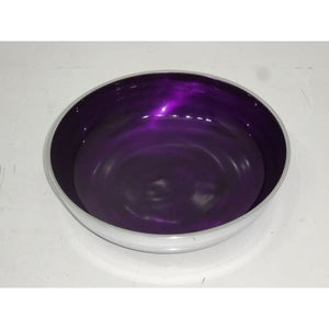 Purple Enamelled Silvery Aluminium Fruit Bowl - fineandsandy