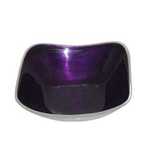 Purple Enamelled Square Bowl On Polished Silvery Aluminium - fineandsandy