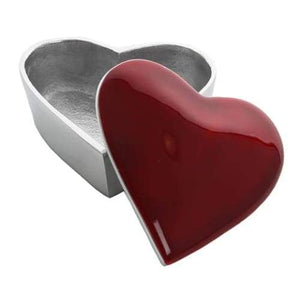 Red Enameled Heart Shaped Silver Aluminium Trinket Box - fineandsandy