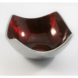 Red Enameled Square Bowl On Polished Silver Aluminium - fineandsandy