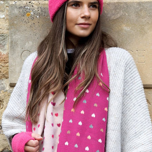 Reversible Jacquard Pink Heart Scarf - fineandsandy