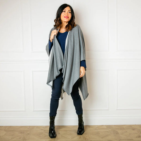 Silver & Grey Tess Reversible Poncho Wrap by Tilley & Grace - fineandsandy