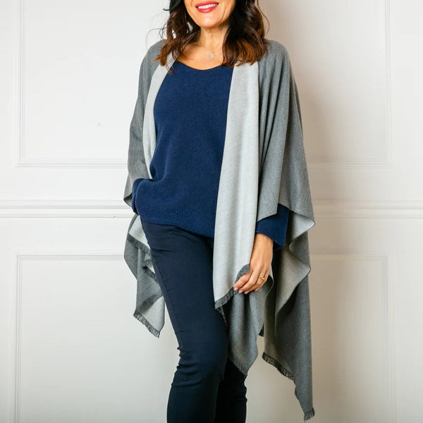 Silver & Grey Tess Reversible Poncho Wrap by Tilley & Grace - fineandsandy