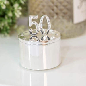 Silver Plated 50th Birthday Trinket Box With Crystals - 50th Birthday - fineandsandy