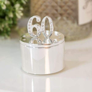 Silver Plated 60th Birthday Trinket Box With Crystals - 60 Birthday - fineandsandy