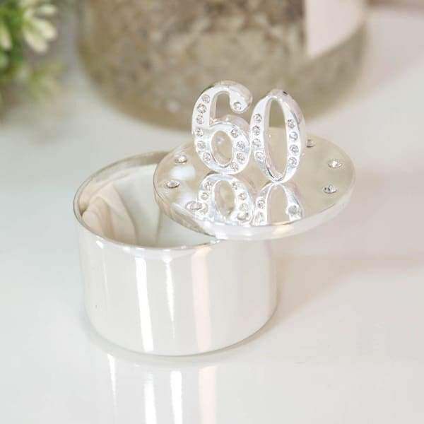 Silver Plated 60th Birthday Trinket Box With Crystals - 60 Birthday - fineandsandy