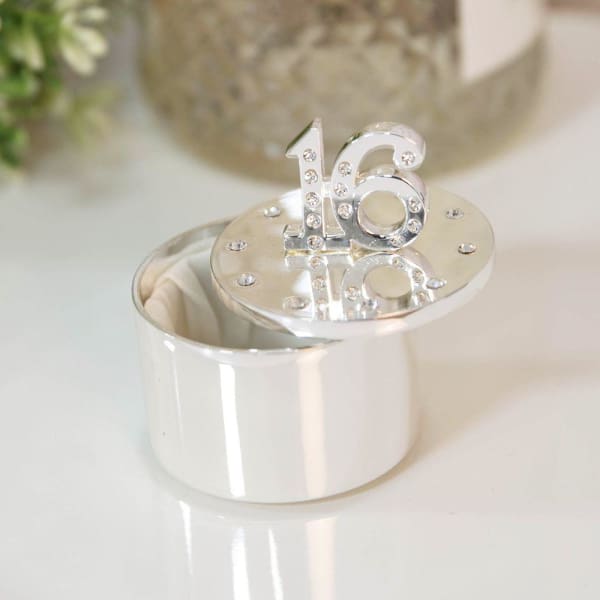 Silver Plated Trinket Box With Crystals - 16th Birthday - fineandsandy