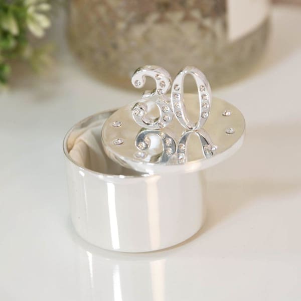 Silver plated trinket box with crystals - 30th Birthday - fineandsandy