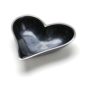 Small Brushed Black Enamelled Heart Dish On Silvery Polished Aluminium - fineandsandy