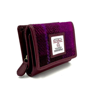 Trifold Purse in Purple Check - Harris Tweed - fineandsandy