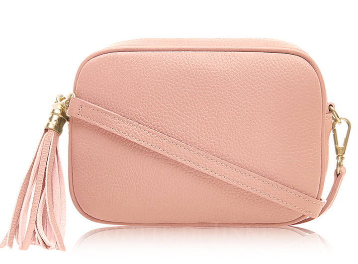 Baby Pink Tassel Handbag In Italian Leather
