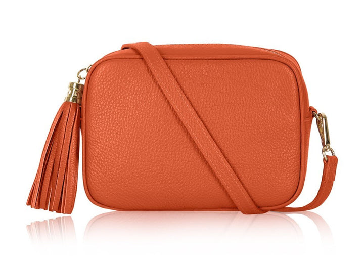 Burnt Orange Tassel Handbag In Italian Leather