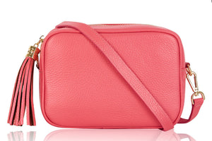 Coral Tassel Handbag In Italian Leather