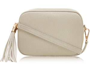 Cream Tassel Handbag In Italian Leather