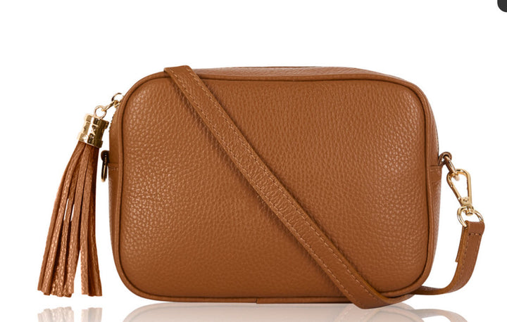Dark Tan Tassel Handbag In Italian Leather