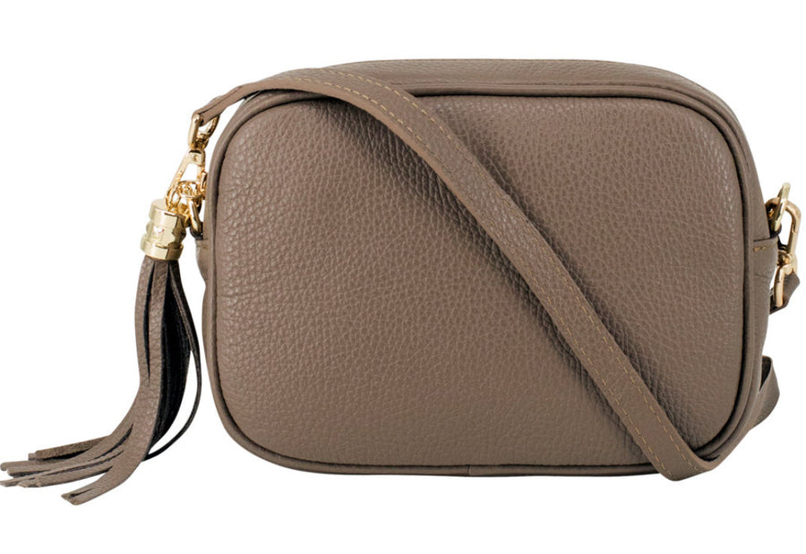 Dark Taupe Tassel Handbag In Italian Leather