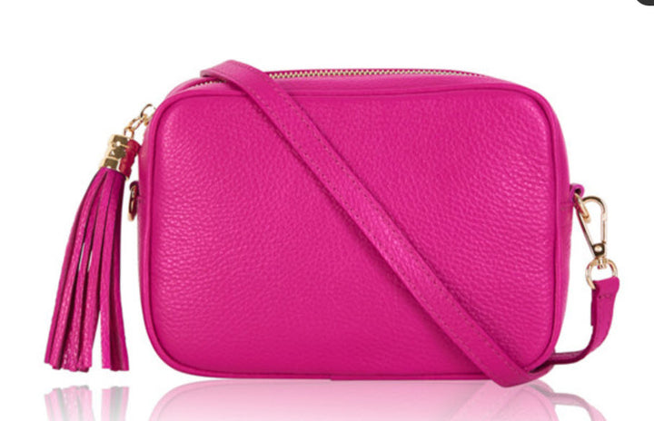 Fuchsia Tassel Handbag In Italian Leather