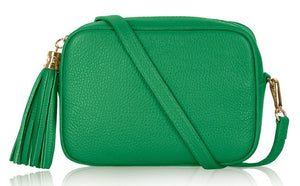 Green Tassel Handbag In Italian Leather