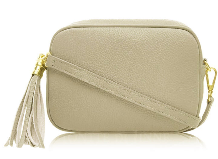 Light Taupe Tassel Handbag In Italian Leather