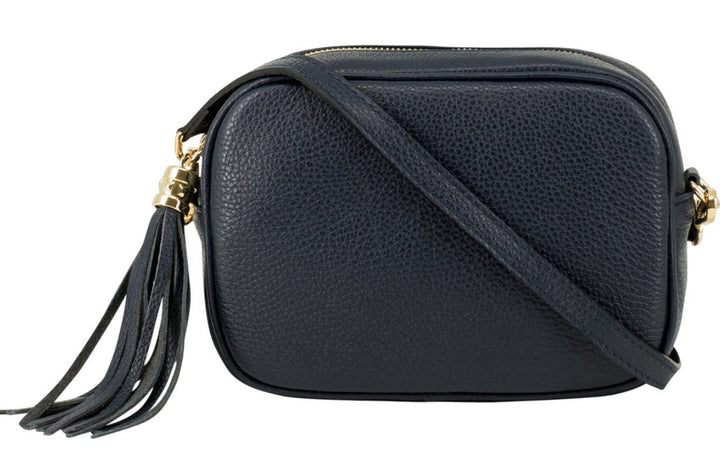Navy Tassel Handbag In Italian Leather