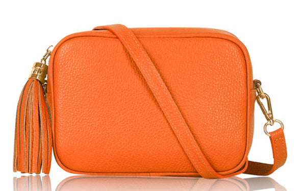 Orange Tassel Handbag In Italian Leather