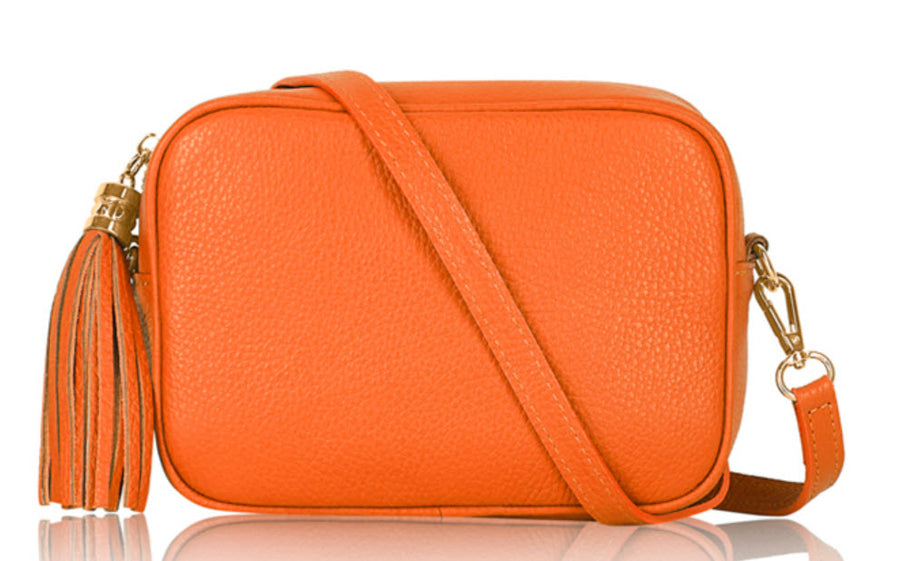Orange Tassel Handbag In Italian Leather