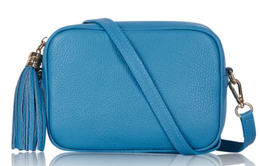 Sky Blue Tassel Handbag In Italian Leather