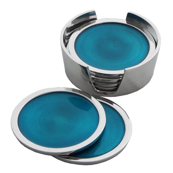 Aqua Enamelled Aluminium Coasters - Set Of 6