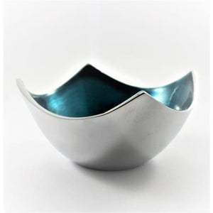 Aqua Enamelled Square Bowl On Polished Silver Aluminium