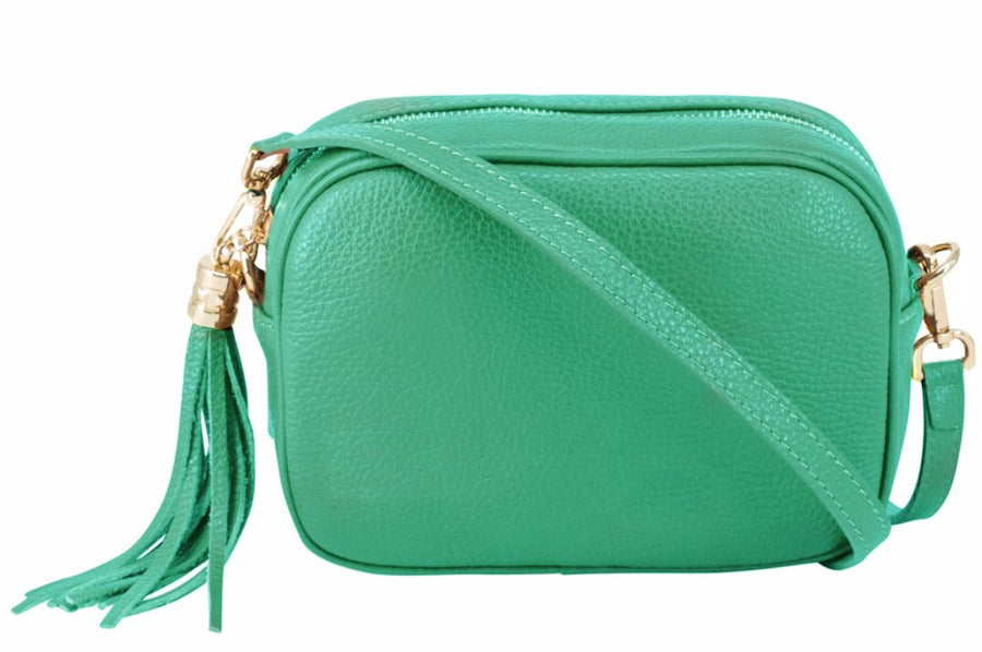 Aqua Tassel Handbag In Italian Leather